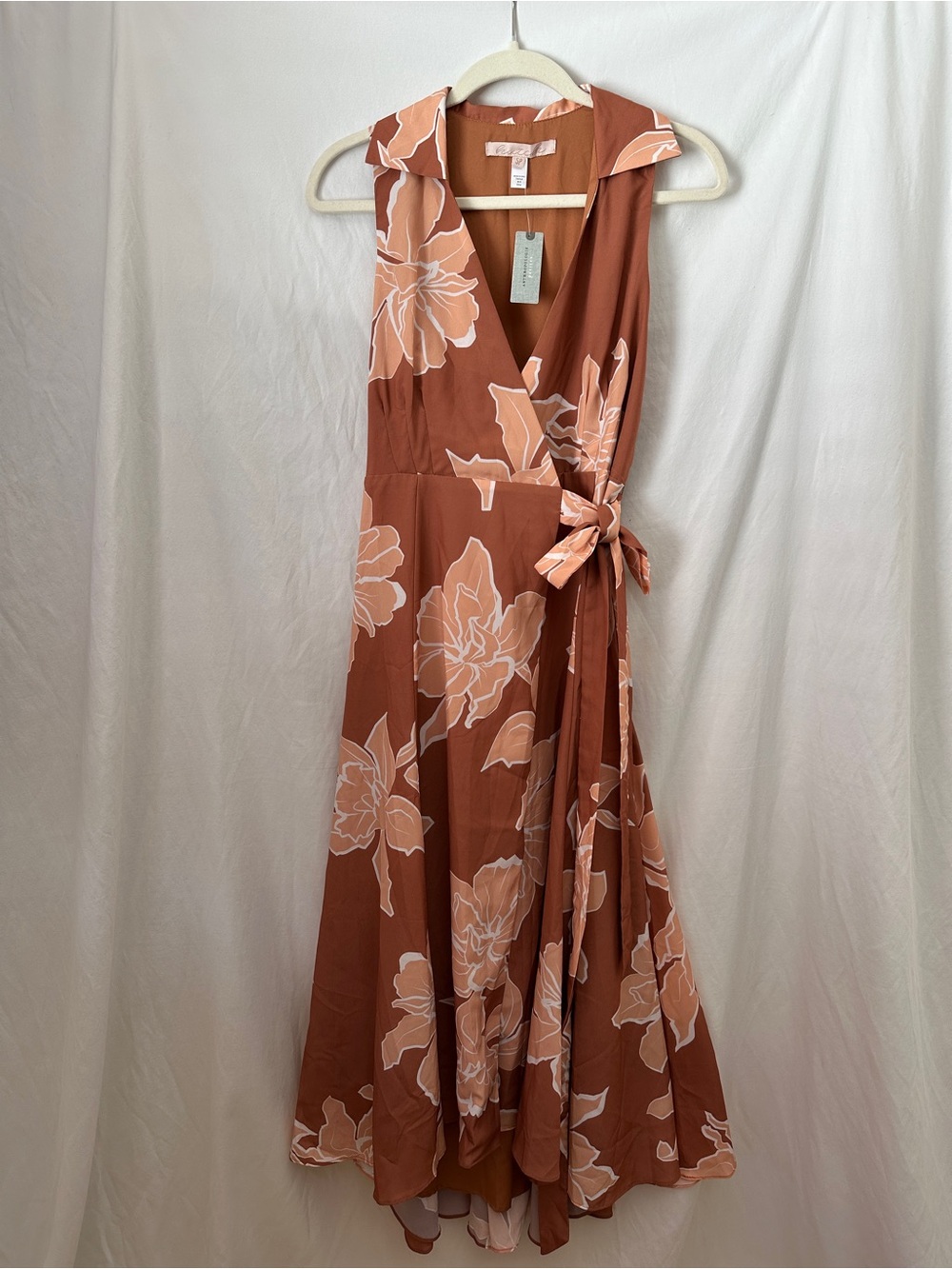 Anthropologie Hutch Sleeveless Wrap Maxi Dress in Rust and Peach Floral NWT S